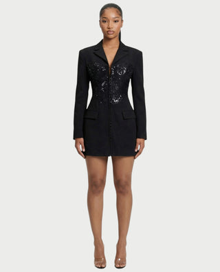 VARENA Sequin Lace Cinched Blazer Mini Dress