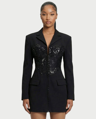 VARENA Sequin Lace Cinched Blazer Mini Dress