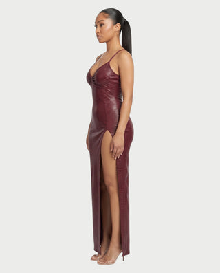 NICOLA Croc-Embossed Faux Leather High-Slit Maxi Dress