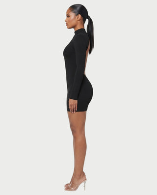 SAMZARA High Neck Backless Long-Sleeve Bodycon Mini Dress