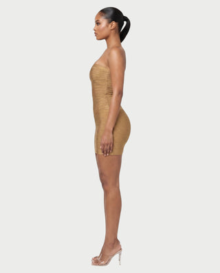 YUMI Strapless Sweetheart Chevron Bandage Bodycon Mini Dress