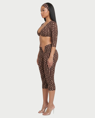 FRENA Printed Crop Top, Capri Pants & Headband Set