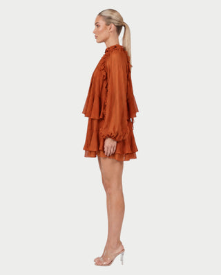 NAVIA Ruffle Mock Neck Long Sleeve Mini Dress