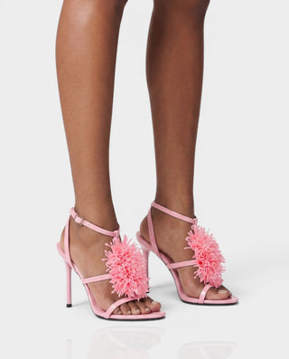 STELLIA Fluffy Floral Ankle Strap Stiletto Heels