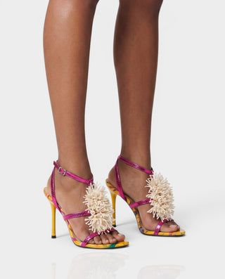 STELLIA Fluffy Floral Ankle Strap Stiletto Heels