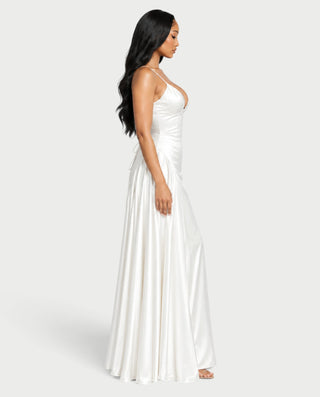 EMMELINE Plunging V-Neck Satin A-Line Maxi Dress