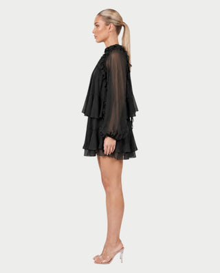 NAVIA Ruffle Mock Neck Long Sleeve Mini Dress