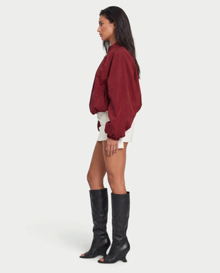 ELVA Oversized Balloon Sleeve Zip-Up Bomber Jacket