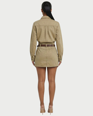 GENYA Denim Utility Pocket Button-Up Belted Mini Dress