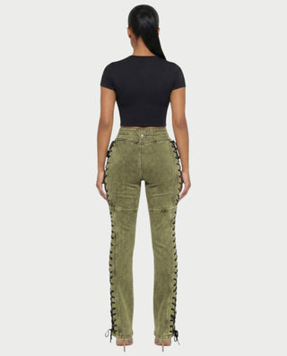 MAEVA Lace-Up Side Detail High-Waist Straight-Leg Pants