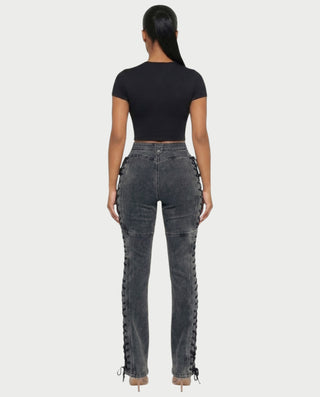 MAEVA Lace-Up Side Detail High-Waist Straight-Leg Pants