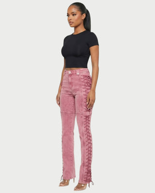 MAEVA Lace-Up Side Detail High-Waist Straight-Leg Pants