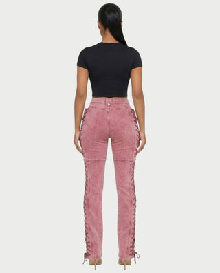 MAEVA Lace-Up Side Detail High-Waist Straight-Leg Pants