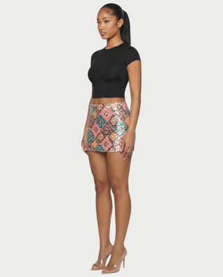 AMERA Sequin Diamond Pattern Mini Skirt
