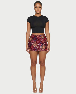 AMERA Sequin Diamond Pattern Mini Skirt