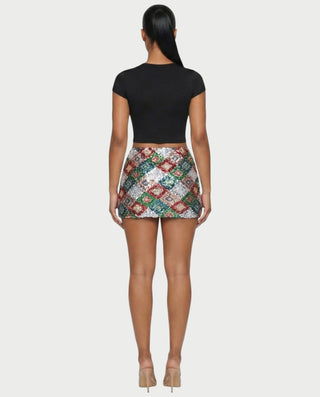 AMERA Sequin Diamond Pattern Mini Skirt