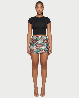 AMERA Sequin Diamond Pattern Mini Skirt