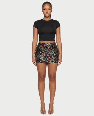AMERA Sequin Diamond Pattern Mini Skirt