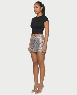 AMERA Sequin Diamond Pattern Mini Skirt