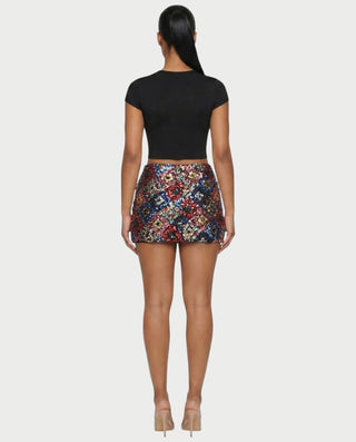 AMERA Sequin Diamond Pattern Mini Skirt