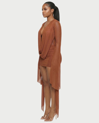Vestido mini drapeado con cuello vuelto CAROL