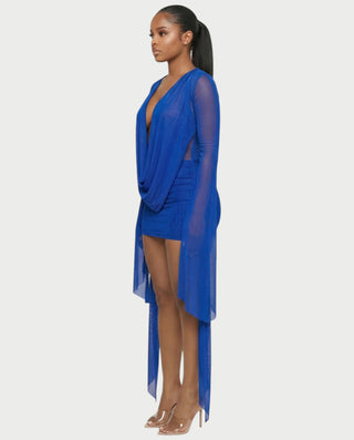 Vestido mini drapeado con cuello vuelto CAROL