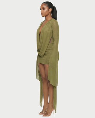 Vestido mini drapeado con cuello vuelto CAROL