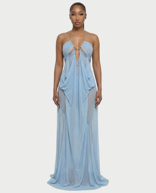 ALUMA Crystal Chain Sheer Flow Maxi Dress