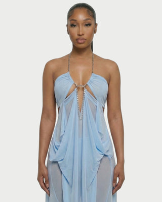 ALUMA Crystal Chain Sheer Flow Maxi Dress