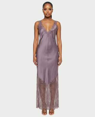 ADELYA Lace Trim Satin Slip Maxi Dress