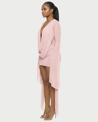 Vestido mini drapeado con cuello vuelto CAROL