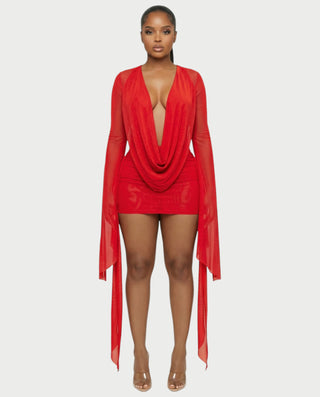 Vestido mini drapeado con cuello vuelto CAROL