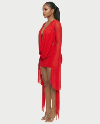 Vestido mini drapeado con cuello vuelto CAROL