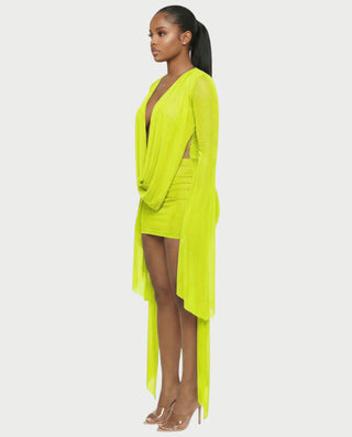 Vestido mini drapeado con cuello vuelto CAROL