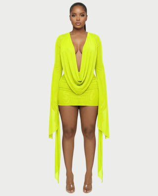 Vestido mini drapeado con cuello vuelto CAROL