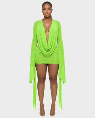Vestido mini drapeado con cuello vuelto CAROL