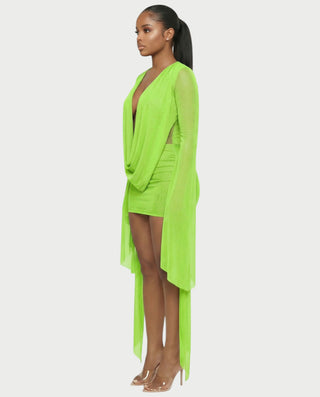 Vestido mini drapeado con cuello vuelto CAROL