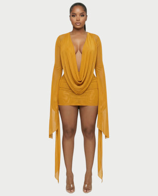 Vestido mini drapeado con cuello vuelto CAROL