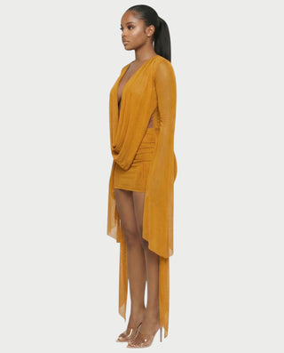 Vestido mini drapeado con cuello vuelto CAROL