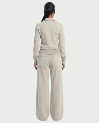 ASHINA Washed Zip-Up Jacket & Wide-Leg Drawstring Pants Set