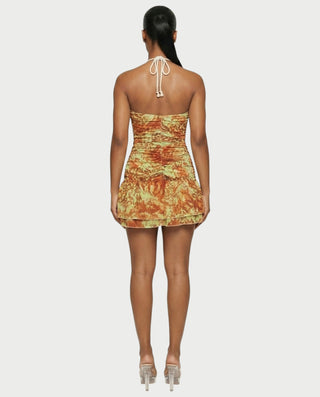 Vestido mini de malla con aberturas y detalle de cadena de JUVIA