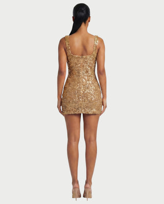 Vestido mini de malla con aberturas y detalle de cadena de JUVIA