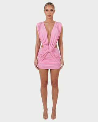 LAZEL Twist-Drape Backless Bodycon Mini Dress