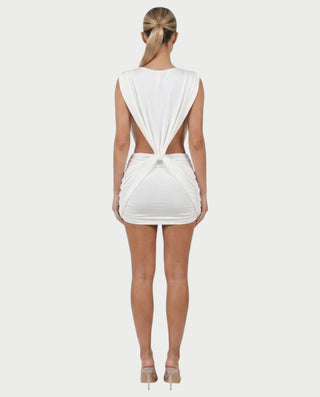LAZEL Twist-Drape Backless Bodycon Mini Dress