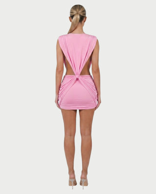 LAZEL Twist-Drape Backless Bodycon Mini Dress