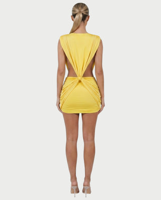 LAZEL Twist-Drape Backless Bodycon Mini Dress – Celestia
