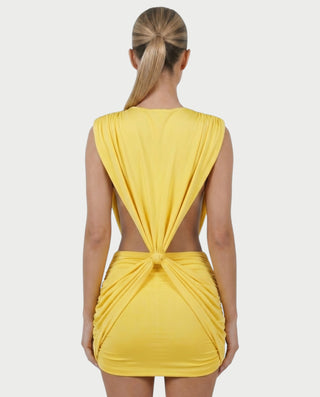 LAZEL Twist-Drape Backless Bodycon Mini Dress
