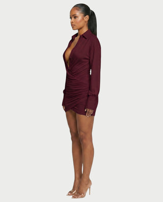 ALMINA Ruched Wrap Shirt Bodycon Mini Dress