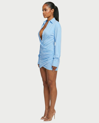 ALMINA Ruched Wrap Shirt Bodycon Mini Dress