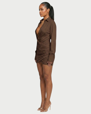 ALMINA Ruched Wrap Shirt Bodycon Mini Dress